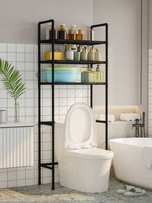 1pc Floor Standing Toilet Storage Rack, Black/White Balcony Storage Shelf, Bathroom Multi-Layer Organizer, Minimalist Washing Machine Rack. Suitable For Bathroom And Balcony. - Multicolor - View 12
