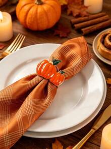 6/12 Stücke Thanksgiving Kürbis Serviettenringe, geeignet für Hochzeitsfeier, Feiertagsfeier, Picknick Camping, Landtreffen, Geburtstagsbankett Tischdekoration Serviettenhalter, einfacher Stil - Verschiedenfarbig - Übersicht 6