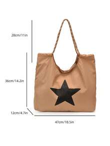 New Vintage Pentagram Large Capacity Commuter Tote Bag Handbag - Khaki - View 9
