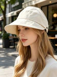 Summer New Hollow-Out Breathable Bucket Hat For Women, Outdoor Sun Protection, Ponytail Compatible Fashion Baseball Cap - Off-white Half-top - View 1