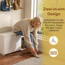 Storage Bench White - Entryway/Living Room - MDF 100x30x52cm - White - View 7