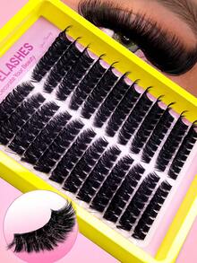 192pcs D Curl Fluffy Cat Eye Left/Right Cluster False Eyelashes, 100D DIY Single Cluster Lashes, Natural Thick Soft Lightweight, Reusable, Suitable For Beginners, Home Daily, Party, Travel, Music Festival Use - D - View 2