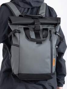 Ransel Pria Kasual Model Gulung Atas, Tas Laptop Kerja Warna Blok, Tas Sekolah Pelajar Kapasitas Besar yang Dapat Diperluas, Tas Tangan Perjalanan Multifungsi untuk Perjalanan Bisnis dan Aktivitas Luar Ruangan - MultiWarna - View 11