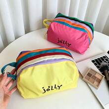 Tas Kosmetik Multilayer Blok Warna Bordir Kustom dengan Pegangan, Kantong Penyimpanan Perlengkapan Mandi Perjalanan Warna Kontras Portabel, Tas Organizer Makeup - MultiWarna - View 10