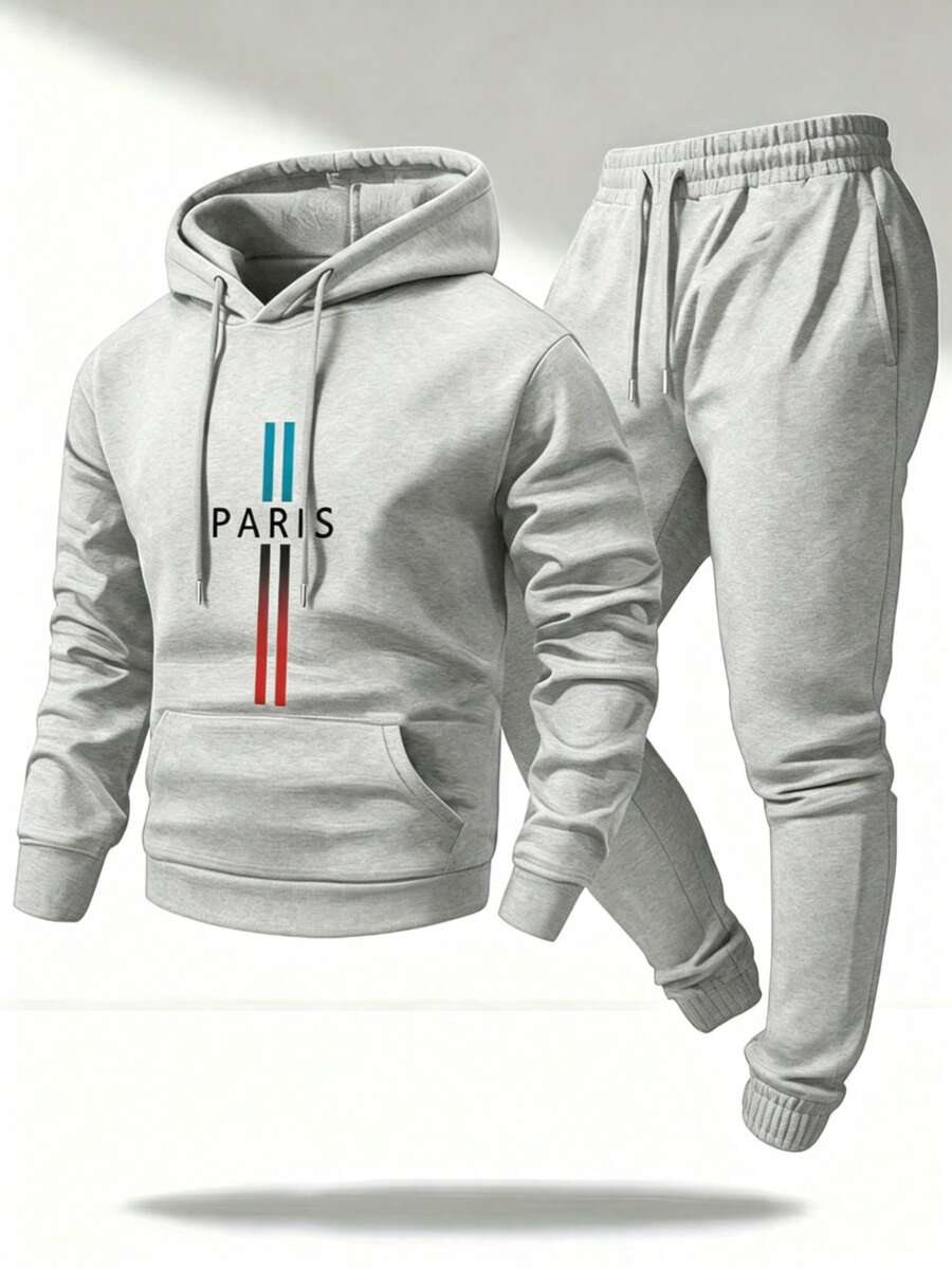 Men Hoodie Co-Ords - Grey - View 1