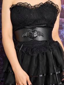 1pc Dark Black Punk Style Rhombus Pumpkin Bat Accessory Waist Cincher Suitable For Halloween Party - Black - View 5