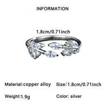 1 pieza Anillo abierto de diseño versátil minimalista elegante y exquisito con circonita totalmente pavimentada, estilo Ins con hoja y estética fría, adecuado para uso diario, vacaciones, fiestas, accesorio de vestir, regalo para novia y amiga - Multicolor - Ver 12