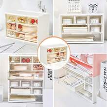 1pc Transparent Plastic Desktop Drawer Storage Box - Large Capacity Multi-Function Storage Box, Suitable For Office Supplies, Cosmetics And Bathroom Supplies, Lightweight Design, Suitable For Home Or Office Use, Desktop Storage Box - Multicolor - View 12