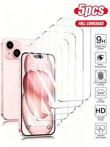 5片裝強化玻璃螢幕保護貼，適用於 iPhone 14 Pro Max/14 Pro/14 Plus/16 Pro/16 Pro Max/16 Plus/15 Pro/15 Plus/13 Pro Max/13/12/11/17/17 Air/17 Pro/17 Pro Max/18 Pro/18 Pro Max，9H 硬度，99.99% 高畫質，相容手機殼，適合作為家人與朋友的生日禮物 - 無色 - 查看 38