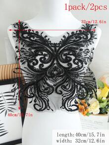 新款手工刺繡蕾絲貼花亮片珠飾3D花卉胸前裝飾 DIY婚紗/晚禮服配件 長40CM/寬32CM - 黑色 - 查看 15