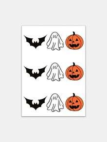1 tờ hình xăm dán tạm thời mini Halloween, kết hợp bí ngô ma và dơi, decal nghệ thuật cơ thể đơn giản dễ thương cho nữ, dán cổ tay ngón tay cẳng tay, trang trí Halloween - Nhiều màu - Xem 4