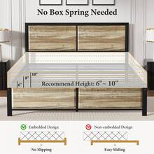 VECELO Single Size Bed Frame With Wooden Headboard And Footboard, Metal Platform Bed, Easy To Assembly - Khaki - View 3