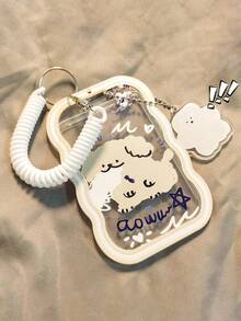 1pc Cute Clear Photocard Holder Set Detachable Lanyard Charm Cartoon ID Card Case For Student Campus Card Storage - Card Holder + Spring Cord + Pendant - View 6
