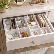 Set Of 6 Adjustable Drawer Dividers White PP Plastic, Modular Organizer 44x10x0.2cm For Underwear, Socks, Cosmetics And Kitchen Utensils - 彩色 - 查看 3