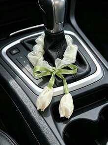 Sweet Tulip Car Gear Shift Decorative Cover, Satin Bow Gear Lever Decor Ring, Girly Car Interior Accessory - Tulip - View 4