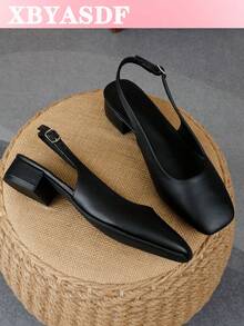 XBYASDF 2026 New Women's Black Backless Strap Square Toe Chunky Heel Pumps, 3cm Low Heel Low Vamp Office Commuter Sandals - Black - View 1