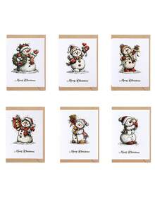 6 Sets Christmas Greeting Cards, Including Note Cards And Envelopes, Merry Christmas Decorations, Baby Shower Decorations, Baby's First Christmas Party Decorations, Christmas Party Supplies, Christmas Decor, Home Decor, Santa Claus Decorations, Snowman Decorations, Winter Decorations, Christmas Gifts For Friends And Family - Multicolor - View 5