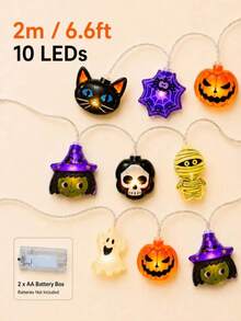 1pc Halloween Combination LED String Lights, Battery Powered, 10/20 LED Beads, Pumpkin, Ghost, Witch, Mummy And Spider Web 8 Shapes, Suitable For Bedroom, Living Room, Door & Window, Party Decoration - Multicolor - View 10