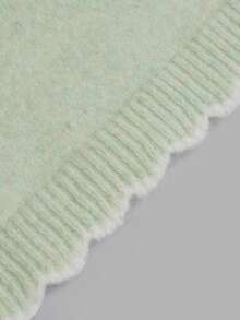 Nicenter Women's Autumn/Winter Casual Minimalist Mint Green Wool Blend Crew Neck Ruffle Trim Long Sleeve Ribbed Knit Sweater, Elegant For Office, Daily Wear, Home And Dating - Mint Green - View 6