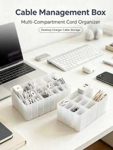 Desktop Cable Organizer, Multi-Compartment Cable Storage Rack, Space-Saving Charging Cable Storage Box, Suitable For Home Office Dormitory Desk - Multicolor - View 2