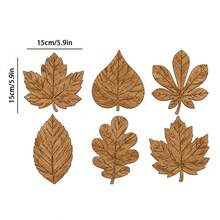 6入木製葉片杯墊，楓葉、橡葉等多種葉片造型，秋季自然風復古鄉村風飲料隔熱墊，適用於咖啡杯、茶杯、餐桌、咖啡桌，感恩節派對與秋季居家裝飾 - 彩色 - 查看 12