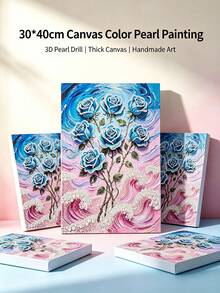 30*40cm Frameless Canvas Colorful Pearl Painting, DIY Rhinestone Sticker Decor Art. High Gloss Round Pearl Beads, Thickened Waterproof Printed Canvas. Suitable For Parents And Children And Team Building Activities Stress Relief Craft, Home Leisure DIY Decoration - A - View 9