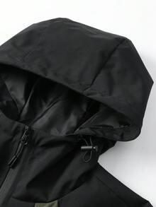 Men's Outdoor Hooded Jacket With Layered Geometric Patchwork Design, Suitable For Hiking, Short Trips, Commuting, Shopping And Casual Walks - Army Green - View 5