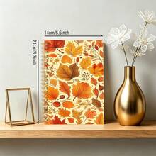 1PC A5 Spiral Coil Horizontal Line Notebook School Season Stationery Gifts, Orange And Gold Fallen Leaf Pattern Universal Office Study Notebook Suitable For School Season, Student Notebooks, Student Essentials And Office Use - Holiday Gift Selection - Multicolor - View 3