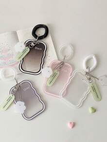 Wavy Edge Transparent Acrylic Card Holder, Y2K Style, With Phone Charm Heart Cat Bow Pendant, Card Holder Accessories, DIY Card Storage Case, Fits Idol Photos, Custom Printed Cards, School ID Cards, Access Cards, ID Cards, Work Badges And Metro Cards, Outer Wavy Asymmetric Frame, For Students And Idol Fans To Decorate Their Cards, Keychains, Backpack Charms, Back To School Essential, Ideal Gift For Girls (Card Paper Not Included) - Multicolor - View 9