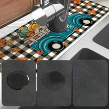 1pc Thanksgiving Pickup Truck Pattern Rubber Faucet Splash Guard, Bathroom Faucet Splash Guard, Mud Guard, Moisture-Proof Non-Slip Faucet Mat, Kitchen Countertop Accessory. Protect Your Kitchen Countertop. - Multicolor - View 9