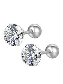ELSEDES 1 Pair 925 Sterling Silver Cubic Zirconia Stud Earrings, Showcase Fashion Charm, Quality Jewelry, Suitable For Women's Daily, Party, Anniversary Outfit - Silver - View 2