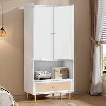 2 Door Wardrobe - White And Natural - 80 X 48 X 175 Cm - Natural and White - View 4