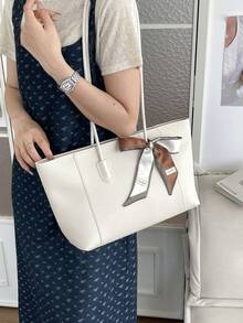 New Solid Color Luxury Minimalist Versatile Women's Shoulder Tote Bag - White - View 7