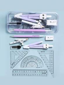 10pcs Compass And Ruler Set, Student Learning Supplies, Exam Drawing Stationery, Multifunctional Ruler And Compass With Pen Holder, Triangle Ruler, Straight Ruler, Protractor, Pen Clip For Drawing, Back To School - Sets - View 16