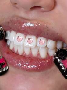 1pc Fresh Sweet Heart Geometric Rhinestone - Pink - View 6