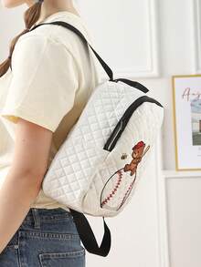 1pc Rhombus Pattern Backpack, School Bag, Storage Bag, Travel Storage Backpack, Animal Print Design, Large Capacity Foldable Easy Storage Bag, Lightweight Burden Reduction, Reinforced Double Shoulder Straps + Zipper Closure, Large Capacity Storage More Organized, Convenient And Practical For Retrieving Items, Suitable For Student School Bag, Girl's Commuter Backpack, Short Trip Bag, Campus Casual Backpack, Applicable For School Books, Daily Commute, Outdoor Travel - Multicolor - View 7