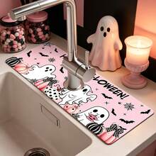 1pc Halloween Ghost Pattern Sink Faucet Water Absorbent Mat, Drainage Mat, Suitable For Kitchen, Bathroom Sink, Countertop, Drainage Mat, Diatomaceous Earth Material, Trimmable, Quick-Dry Mat - Multicolor - View 5