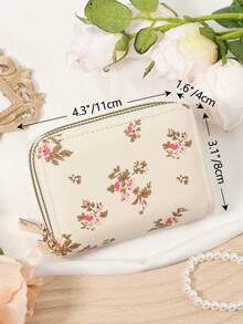 Fashionable Women's Printed Simple Wallet, Coin Bag, Double Zipper Portable Short Bag, Large Capacity Multifunctional Card Bag Wallet - Beige - View 9