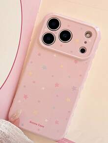 1pc Papaya Pink Bright Star + Pastel Star Shaker Stand Apple Phone Case Compatible With 11-17pm - Pink - View 3