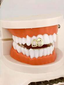 Gold Grillz Set, Hollow Heart Shape, Made Of Cubic Zirconia, Suitable For Daily Wear And Valentine's Day Gift, Hip-Hop Style, Teeth, Teeth Cleaning Tool, Travel Toothbrush - Multicolor - View 2