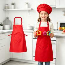 Adjustable Shoulder Strap Kids Chef Costume Apron & Hat Set, Baby Painting Apron, Multi-Purpose Set: Little Chef Role Play All-In-One For Baking, DIY, Painting, Chef Pretend Play, Unlock Multiple Creative Play Styles, Gift For Boys & Girls - Apron - Red - View 9