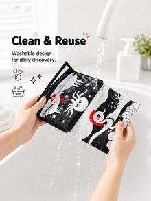 Newborn Visual Stimulation Cloth Book Calendar, Stand-Up Design, High Contrast Black White Red Patterns, Interactive Flip Pages With Crinkle Paper, Washable Fabric For Repeated Use, Lightweight And Easy To Store, Car Travel Baby Soothing Educational Toy, Halloween Newborn Gift - Multicolor - View 5