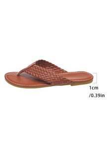 Women's Fashion Beach Flat Flip Flop Sandals, Casual Stylish Outdoor Wear, Summer Sandals, Minimalist Design, Round Toe, Versatile Fairy Style Women's Shoes - Brown - View 11