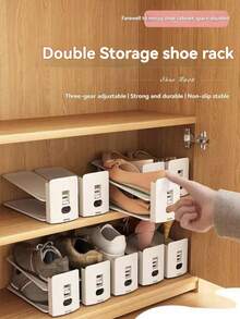 Thickened Double-Layer Adjustable Shoe Rack Home Entryway Shoe Cabinet Storage Organizer Dorm Foldable Shoe Storage Rack - White - View 2