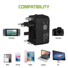 Dual USB Travel Adapter, Travel Plug Power Converter, Global Multi-In-1 Universal, Wall AC Power Plug Adapter, Compatible With USA/EU/UK/Australia, Suitable For Phones, Pads, Headphones And Other Electronic Devices - Black - View 3