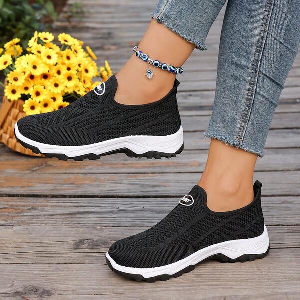 Zapatos casuales minimalistas sin cordones para mujer, mocasines holgados versátiles de malla transpirable con suela gruesa que aumenta la altura, para uso diario de estudiantes