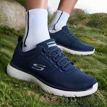 Skechers Men's Breathable Flyknit One-Piece Soft Sole Cushioned Daily Running Shoes - Navy Blue - View 2