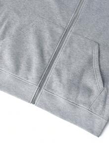 Men's Full Zip Hoodie Sweatshirt, Loose Fit Basic Casual Hooded Sweatshirt Jacket, Autumn/Winter - Light Grey - View 8