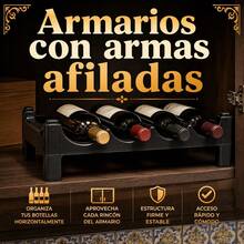 Estante Botellero de Plástico PP para 4 Botellas de Vino, Organizador de Almacenamiento Apilable para Cocina y Despensa, Soporte Horizontal de Color Marrón Oscuro, 43x23x13cm - Negro - Ver 5
