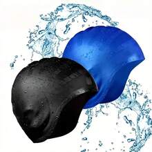 1pc Extra Large Silicone Ear Protection Swim Cap, Elastic Comfortable, Non-Tight Neck Adult Swimming Cap, Suitable For Men And Women - Multicolor - View 3
